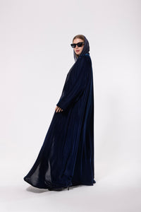 Royal blue abaya made from a luxurious blend of premium velvet and silk, offering a sophisticated and elegant look.