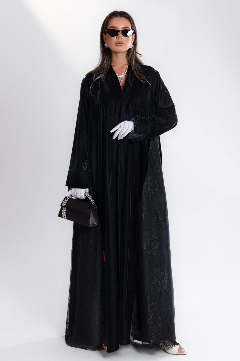 Velvet night abaya by Esme Abaya, luxury winter outfit for elegant evenings
