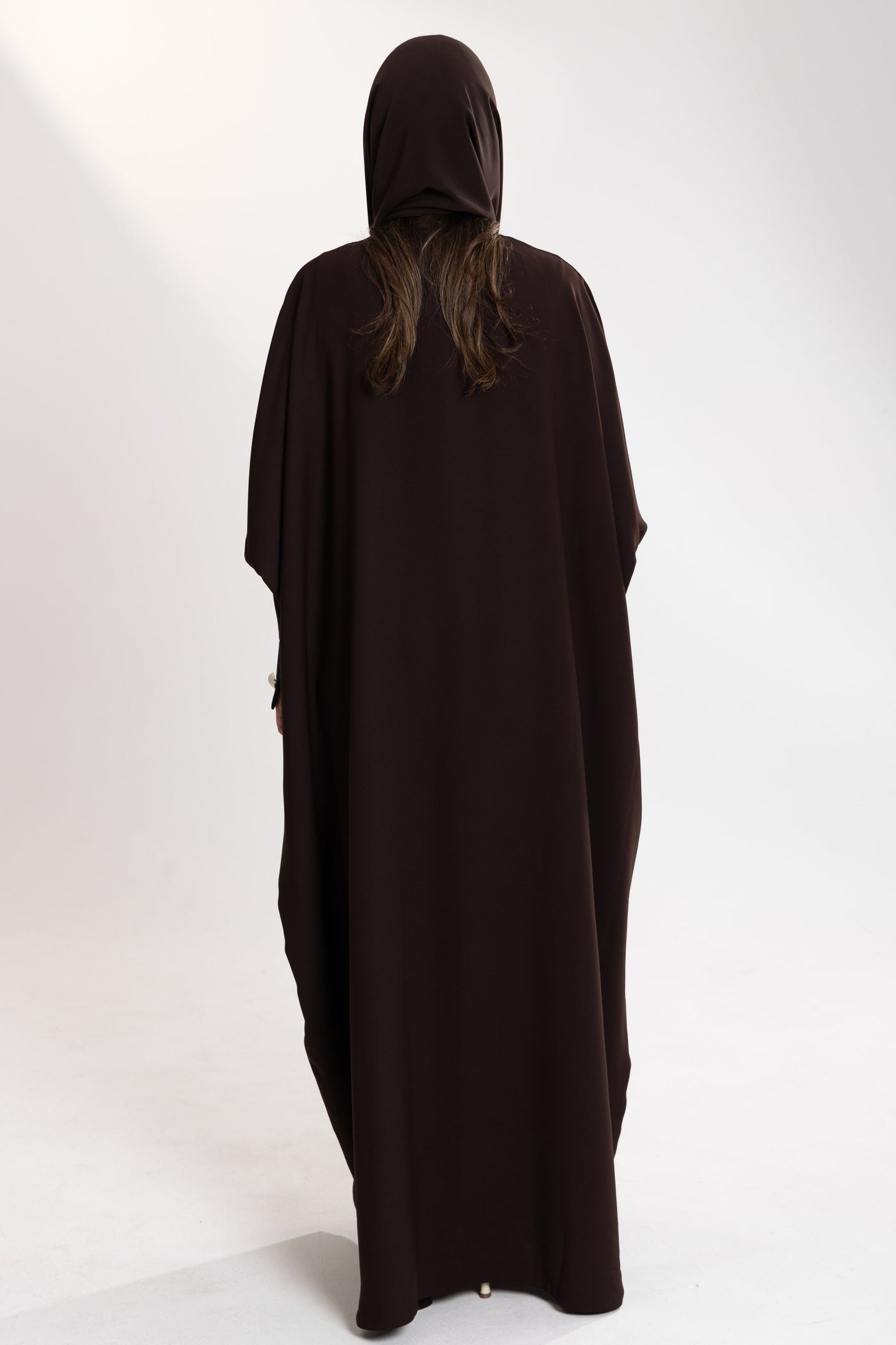 brown long bisht abaya by esme abaya qatar back angle