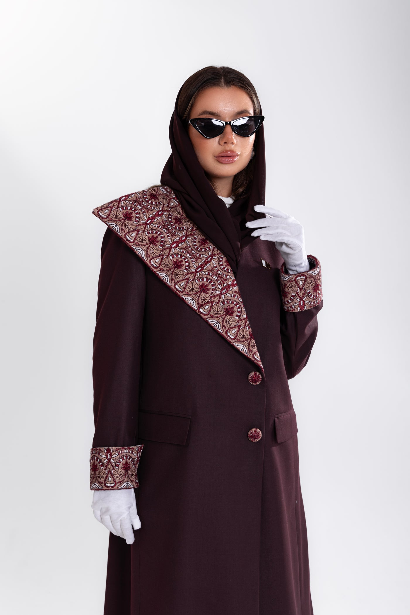 embroidered blazer details by esme abaya qatar