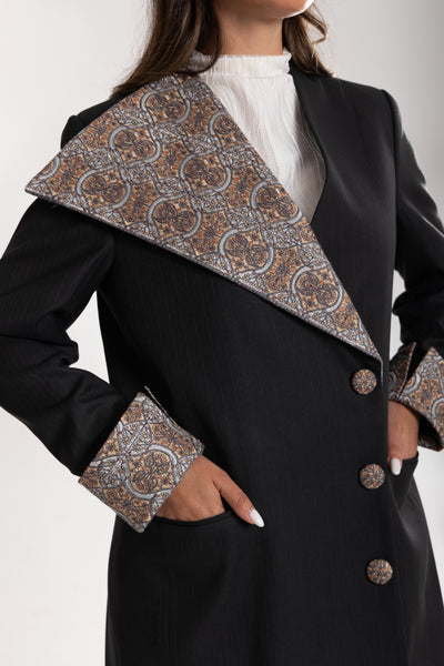 embroidered blazer of esme abaya qatar close up view