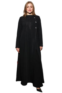 Bow Charm abaya front view featuring elegant bow detail and modest flowing silhouette