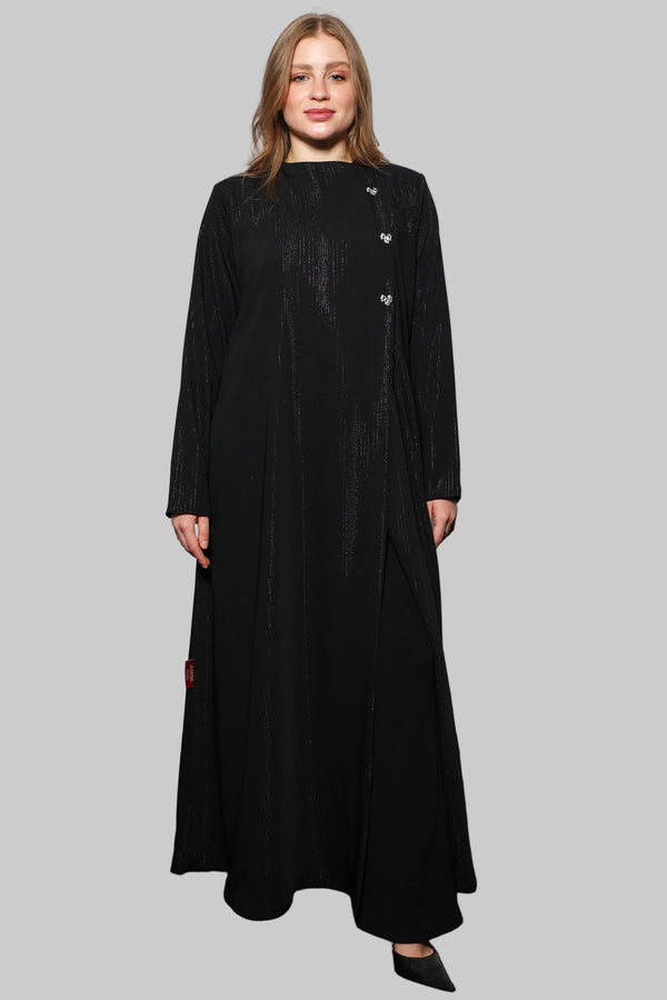 Bow Charm abaya front view featuring elegant bow detail and modest flowing silhouette