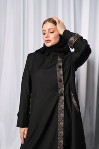 Complete outfit styling of Chic Collared abaya for formal and professional wear