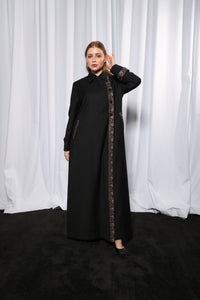 Side profile of Chic Collared abaya highlighting refined cut and graceful drape
