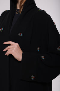 beaded emroidery on black abaya