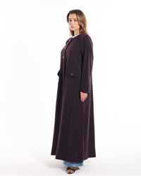 Matching sheila styled with the Dark Purple Abaya, showcasing a coordinated luxury modest fashion look from Esmeabaya Summer '26 Collection.