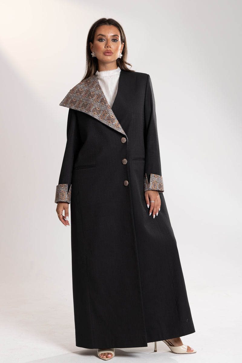 detailed embroidery on a blazer by esme abaya qatar