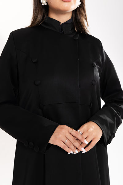 Elegant close up view of Esme Abaya long gown, graceful modest fashion look
