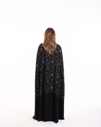 Elegant Embroidered Cape from Esme Abaya showcasing premium fabric, artistic embroidery, and timeless summer modest fashion style.