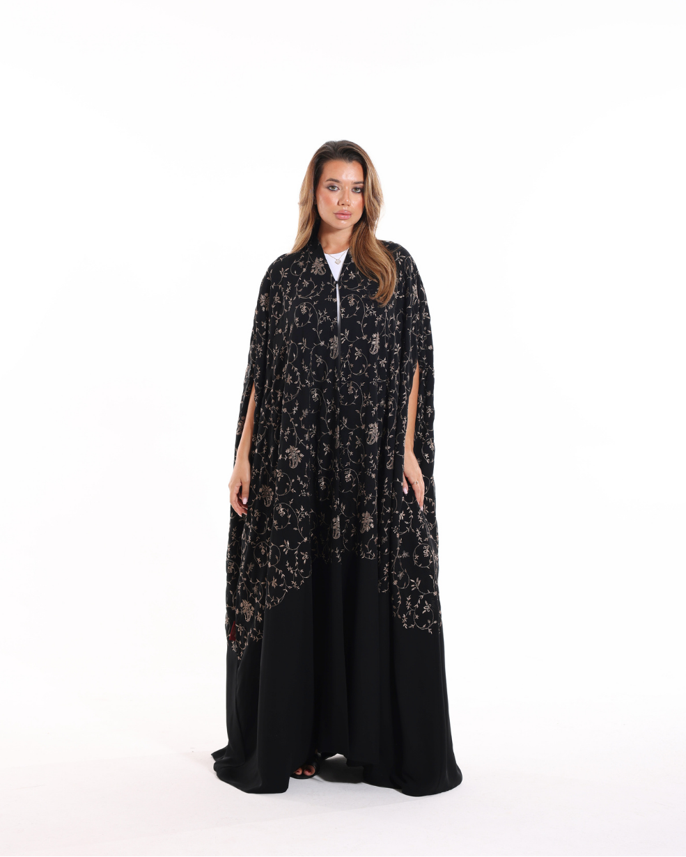 Embroidered Cape from Esme Abaya Summer '26 collection featuring elegant embroidery and a luxurious modest fashion design.