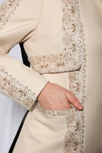 Front open detail of Esmeabaya Cultural Fusion Black Edition abaya for modern modest styling