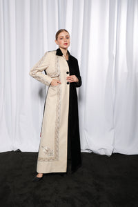 Side profile of Esmeabaya Cultural Fusion Black Edition abaya highlighting structured modest fit