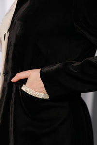 Sleeve detail of Esmeabaya Cultural Fusion Black Edition abaya showcasing refined craftsmanship