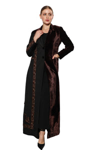 Esmeabaya Cultural Fusion Brown Edition abaya front view in rich brown tone with elegant modest silhouette