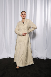 Back view of Esmeabaya Flowy Blazer Abaya showcasing clean tailoring and fluid fall