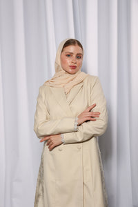 Styled look of Esmeabaya Flowy Blazer Abaya ideal for formal and contemporary modest wear