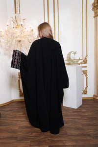 Back view of Esmeabaya Gala Bisht Abaya showcasing elegant drape and refined finish