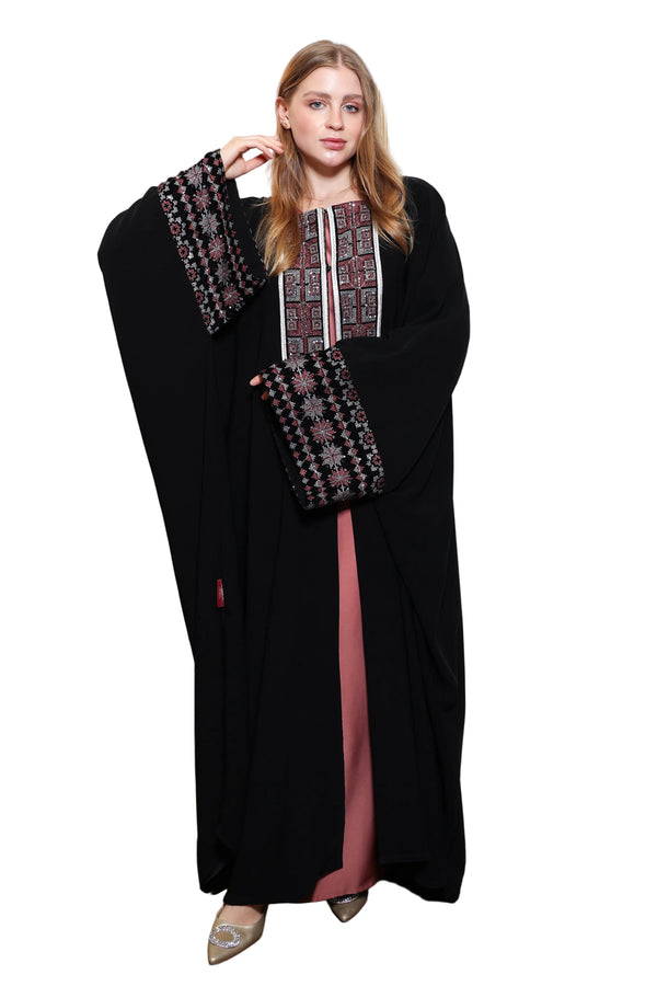 Esmeabaya Gala Bisht Abaya front view in luxurious design with elegant modest silhouette