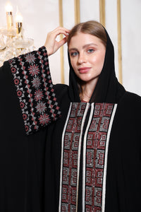 Styled look of Esmeabaya Gala Bisht Abaya perfect for formal and traditional occasions