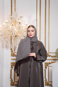 Flow and fall detail of Esmeabaya Lace Abaya Legacy with graceful movement and premium finish