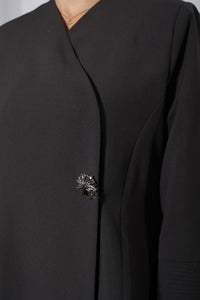 Close up design detail of Esmeabaya Minimalistic Gray Abaya in timeless gray shade