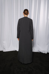 Full length look of Esmeabaya Minimalistic Gray Abaya featuring graceful fall and simple elegance
