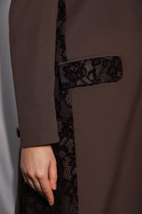 Close up design detail of Esmeabaya Noble Purple Blazer in rich royal purple shade