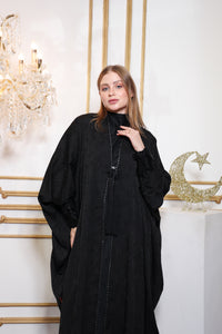 Back view of Esmeabaya Regal Bisht Abaya showcasing elegant drape and refined finish