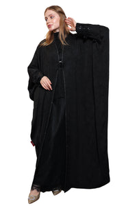 Front open styling of Esmeabaya Regal Bisht Abaya for modern modest layering
