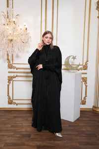 Esmeabaya Regal Bisht Abaya front view in luxurious design with elegant modest silhouette