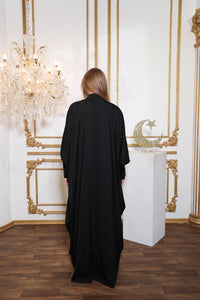 Full length look of Esmeabaya Regal Bisht Abaya showcasing flowing premium fabric and classic bisht style