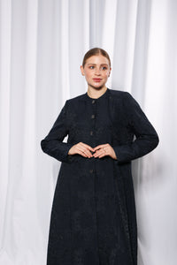 Back view of Esmeabaya Royal Blue Abaya showcasing elegant drape and clean tailoring