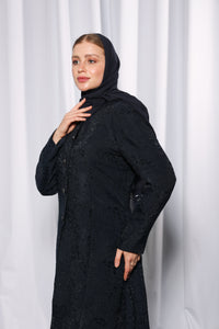 Close up design detail of Esmeabaya Royal Blue Abaya in bold royal blue shade