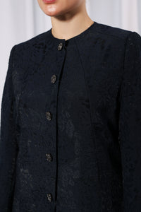 Front open detail of Esmeabaya Royal Blue Abaya designed for modern modest styling