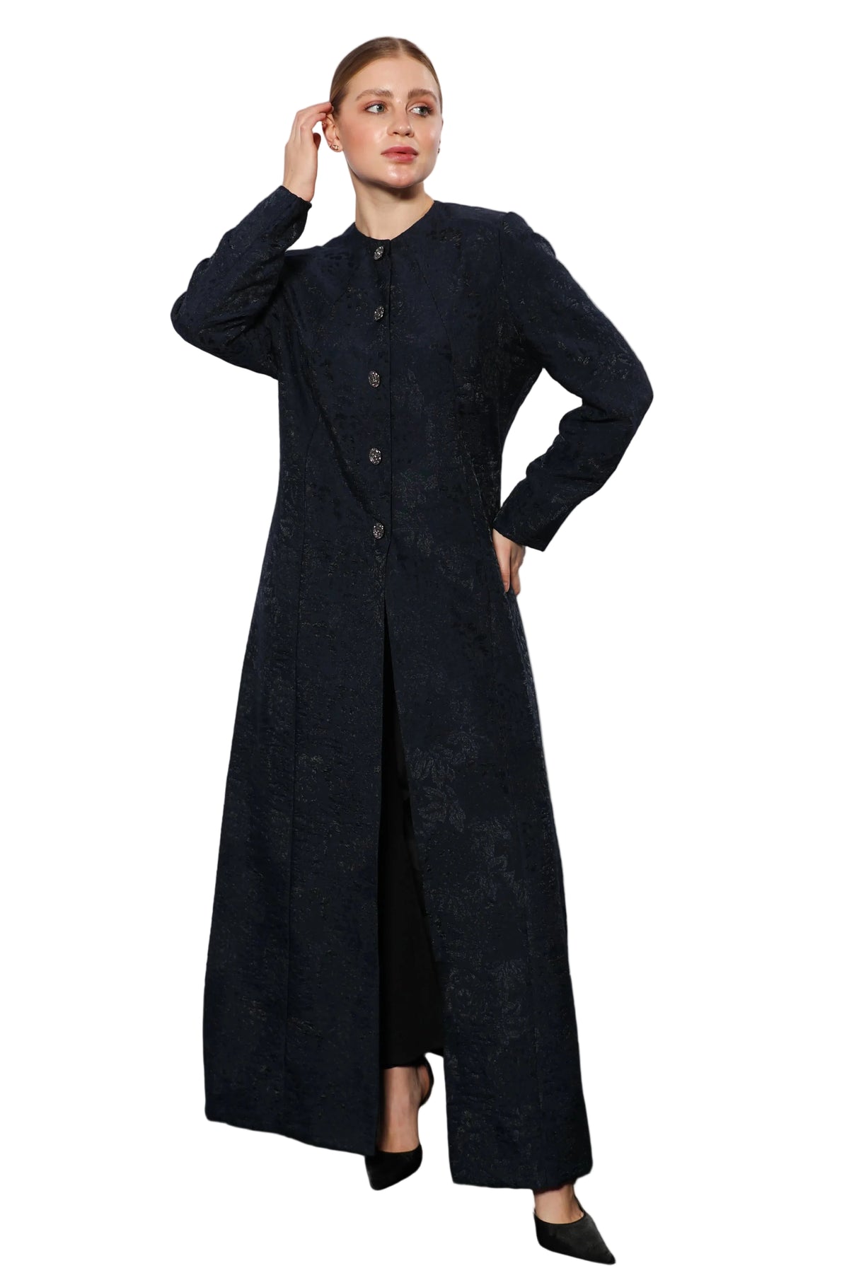 Esmeabaya Royal Blue Abaya front view in rich royal blue with elegant modest silhouette