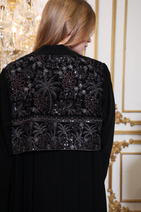 Close up embellishment detail of Esmeabaya Royal Nakhla Abaya highlighting luxurious accents