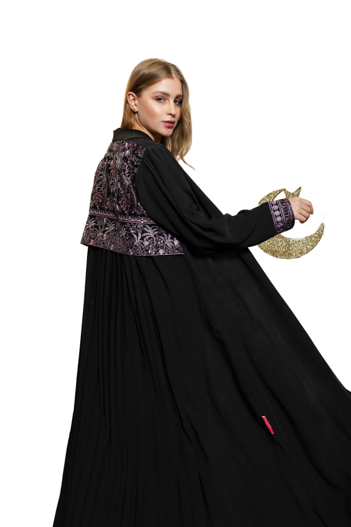 Esmeabaya Royal Nakhla Abaya front view in luxurious design with elegant modest silhouette