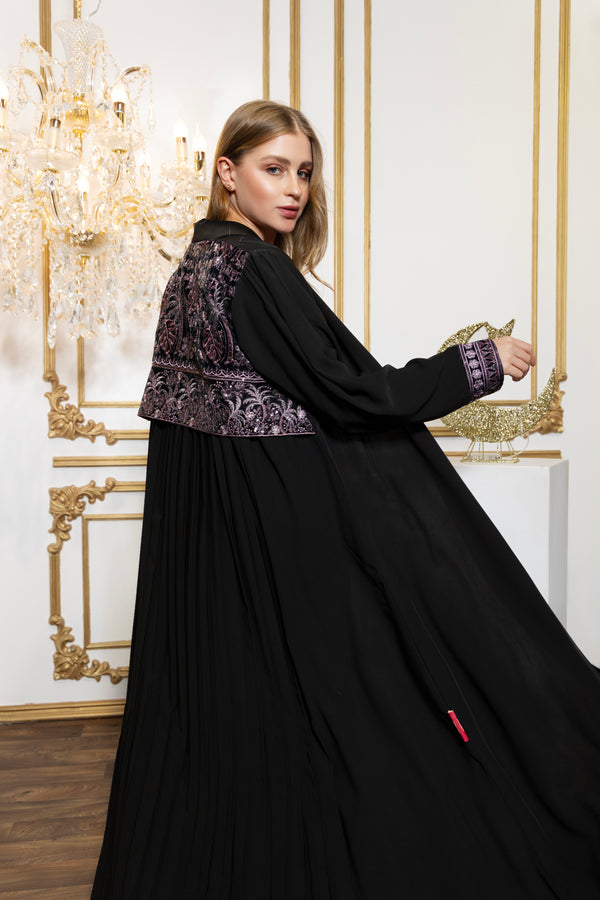 Esmeabaya Royal Nakhla Abaya front view in luxurious design with elegant modest silhouette