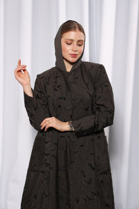 Back view of Esmeabaya Soft Olive Abaya showcasing elegant drape and clean finish