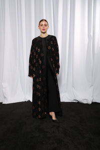 Full length front view of Flared Everyday abaya showcasing wide flare and graceful drape