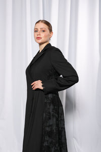 Back view of Flowy Soft Blazer abaya displaying smooth fall and modest cut