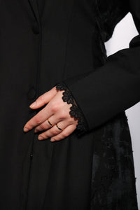 Flowy Soft Blazer abaya styled open showcasing layered modest fashion look
