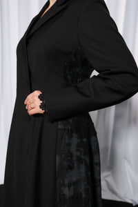 Complete outfit styling of Flowy Soft Blazer abaya for office and formal occasions
