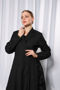 Close up of soft blazer lapel detail on Flowy Soft Blazer abaya
