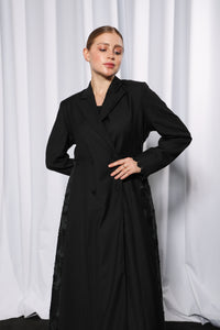 Side profile of Flowy Soft Blazer abaya highlighting graceful flow and soft tailoring
