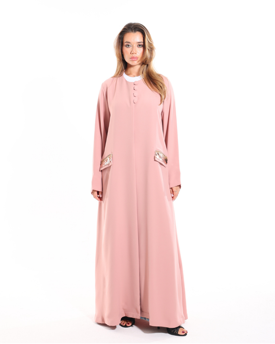 Glow Pockets abaya from Esme Abaya Summer '26 collection featuring stylish pockets and an elegant modest fashion design.