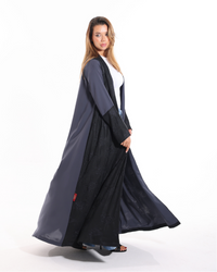 Graphite Grace abaya from Esme Abaya Summer '26 collection featuring a sophisticated graphite tone and elegant modest fashion design.