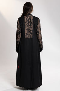 esme abaya Black balzer with floral lace details