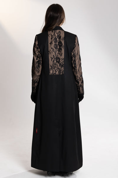 esme abaya Black balzer with floral lace details